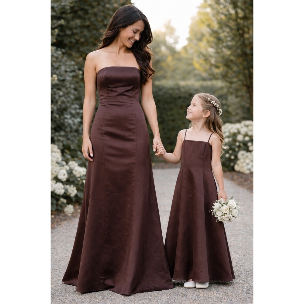 Chocolate Brown Bridesmaid Flower Girl Dress Set Sizes 10 / 5Y Matching Wedding